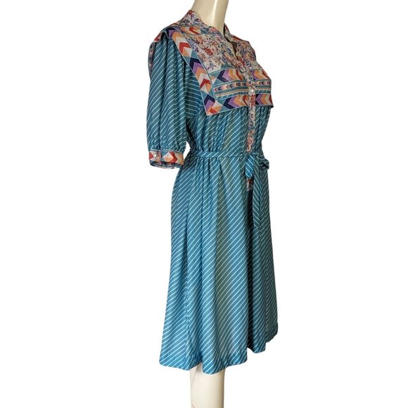 Monica Richards Vintage short sleeve Bohemian Floral Sheer polyester dress 16 - Picture 3 of 7